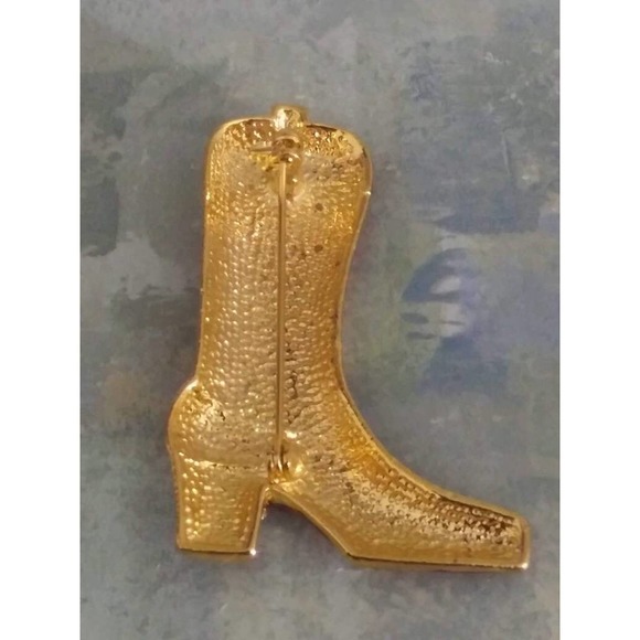 Vintage Red & Gold Bling Cowgirl Boot Brooch (jb2) - Picture 3 of 3
